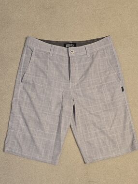 Oneill Hybrid Light Gray Plaid Men’s Flat Front Board Shorts Size 33